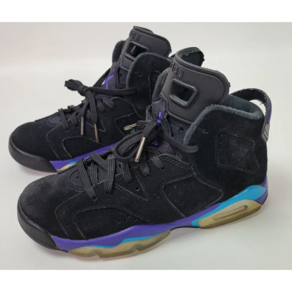 Nike Air Jordan 6 Retro Aqua Black Leather‎ 384665-004 US 5.5Y